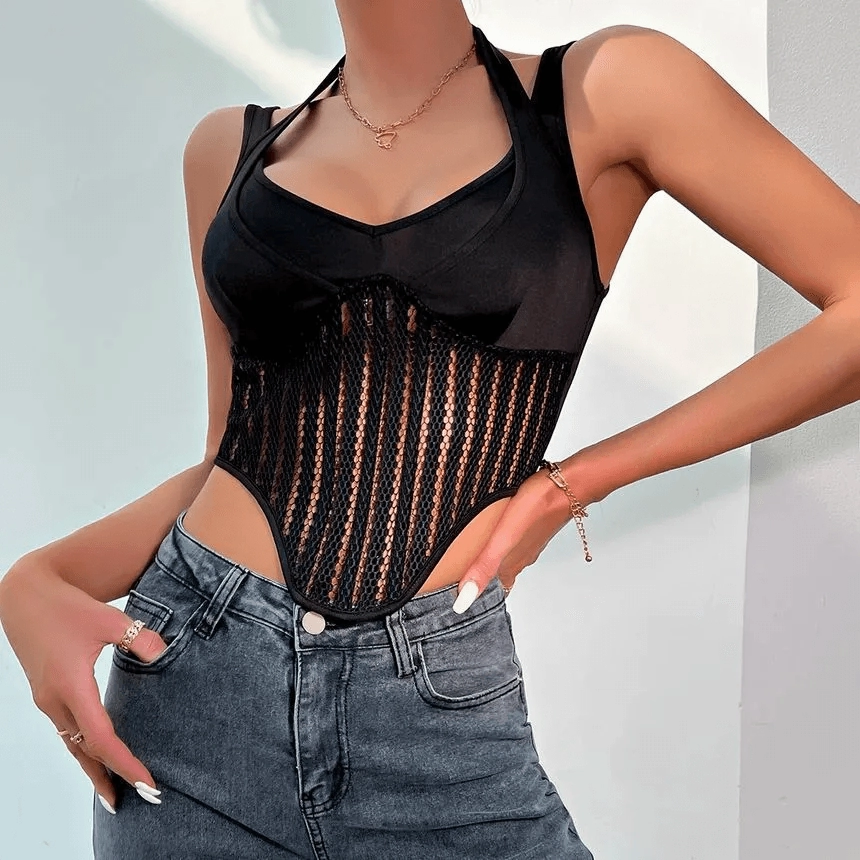 KittenAlarm - Minnie Mesh Panel Crop Bustier Camisole Top