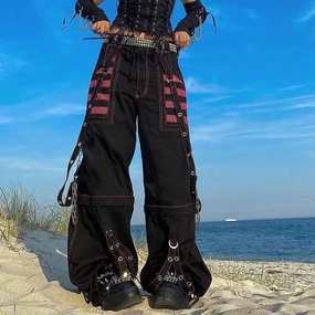 KittenAlarm - Mojoyce Dark Academia Jogging Femme Oversize Chain Bandage  Trousers Streetwear 90S Y2K Gothic Cargo Pants Woman Wide Leg Pants Punk