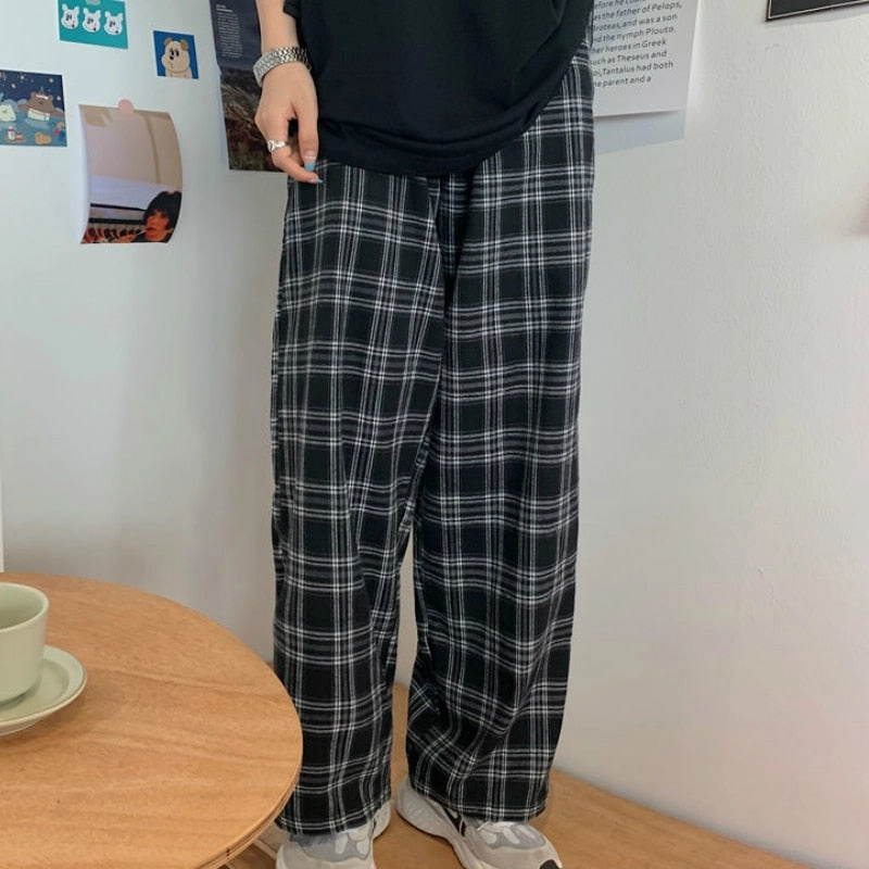 KittenAlarm - Mojoyce Fashion Wide Leg Pants Womens Hot Sale Summer Fall Chic High Waist Streetwear Vintage Plaid Pants Casual Female Trousers