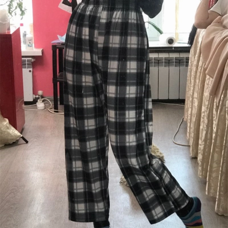 KittenAlarm - Mojoyce Fashion Wide Leg Pants Womens Hot Sale Summer Fall Chic High Waist Streetwear Vintage Plaid Pants Casual Female Trousers