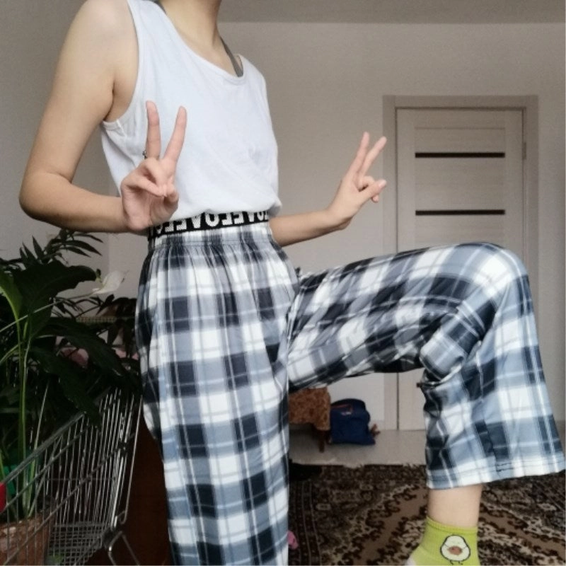 KittenAlarm - Mojoyce Fashion Wide Leg Pants Womens Hot Sale Summer Fall Chic High Waist Streetwear Vintage Plaid Pants Casual Female Trousers