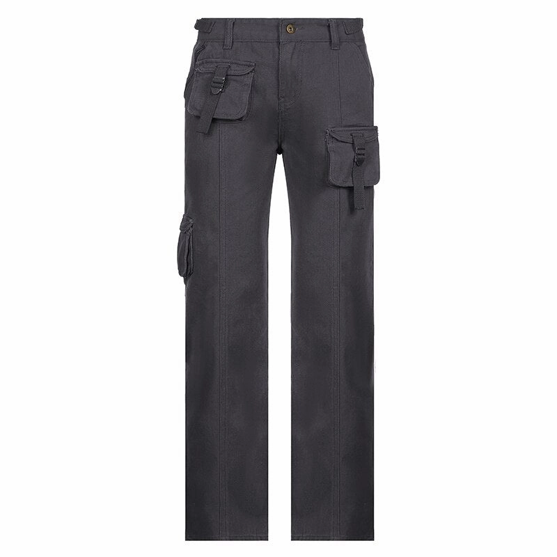 KittenAlarm - Mojoyce Retro Grunge Cargo Denim Jeans Streetwear Korean Vintage 90s Low Waist Trousers Aesthetic 90s Straight Pants Cuteandpsycho