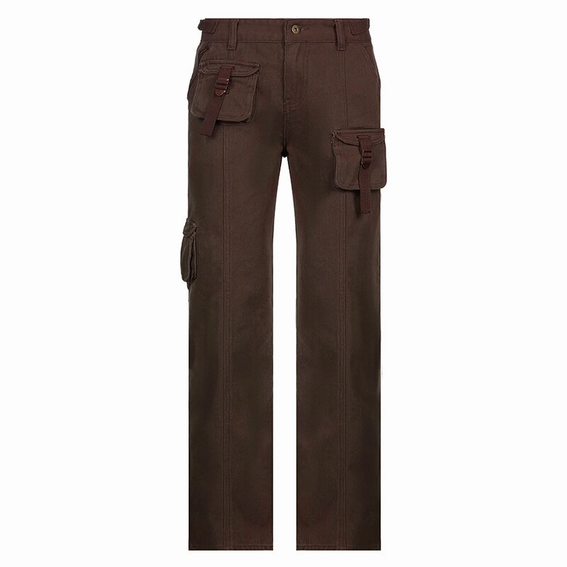 KittenAlarm - Mojoyce Retro Grunge Cargo Denim Jeans Streetwear Korean Vintage 90s Low Waist Trousers Aesthetic 90s Straight Pants Cuteandpsycho