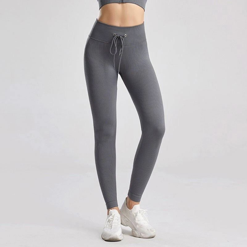 KittenAlarm - Mojoyce Ribbed Yoga Pants Sport Leggings Women Fitness Gym Clothing High Waist Push Up Seamless Workout Pants Solid Tights