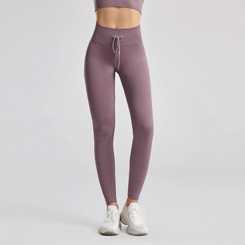 KittenAlarm - Mojoyce Ribbed Yoga Pants Sport Leggings Women Fitness Gym Clothing High Waist Push Up Seamless Workout Pants Solid Tights