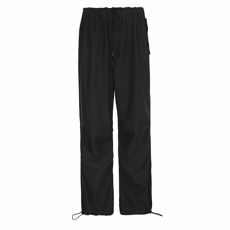 KittenAlarm - Mojoyce Streetwear Drawstring Low Waist Casual Blue Women's Pants Harajuku Baggy Trousers Hip Hop Wide Leg Capris Summer Chic