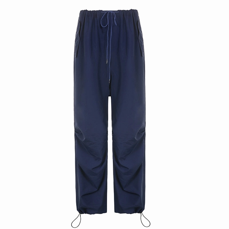 KittenAlarm - Mojoyce Streetwear Drawstring Low Waist Casual Blue Women's Pants Harajuku Baggy Trousers Hip Hop Wide Leg Capris Summer Chic