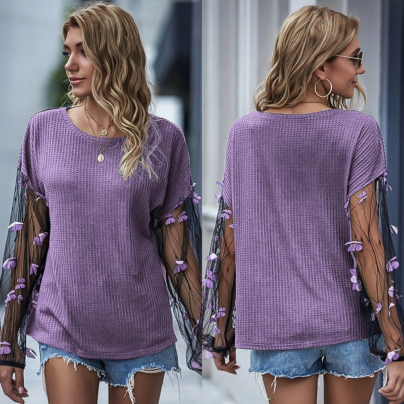 KittenAlarm - Net Yarn Lantern Sleeve Loose New Sweater