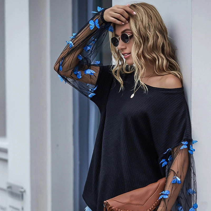 KittenAlarm - Net Yarn Lantern Sleeve Loose New Sweater