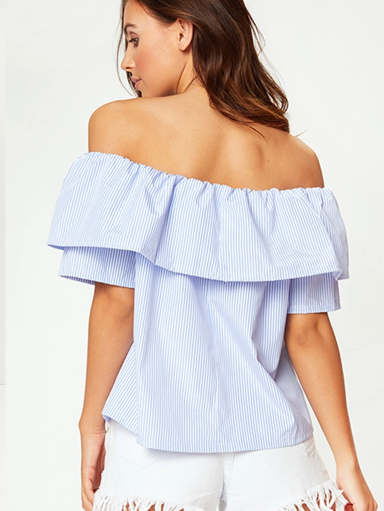 KittenAlarm - Off shoulder embroidered rose STRIPE T-shirt
