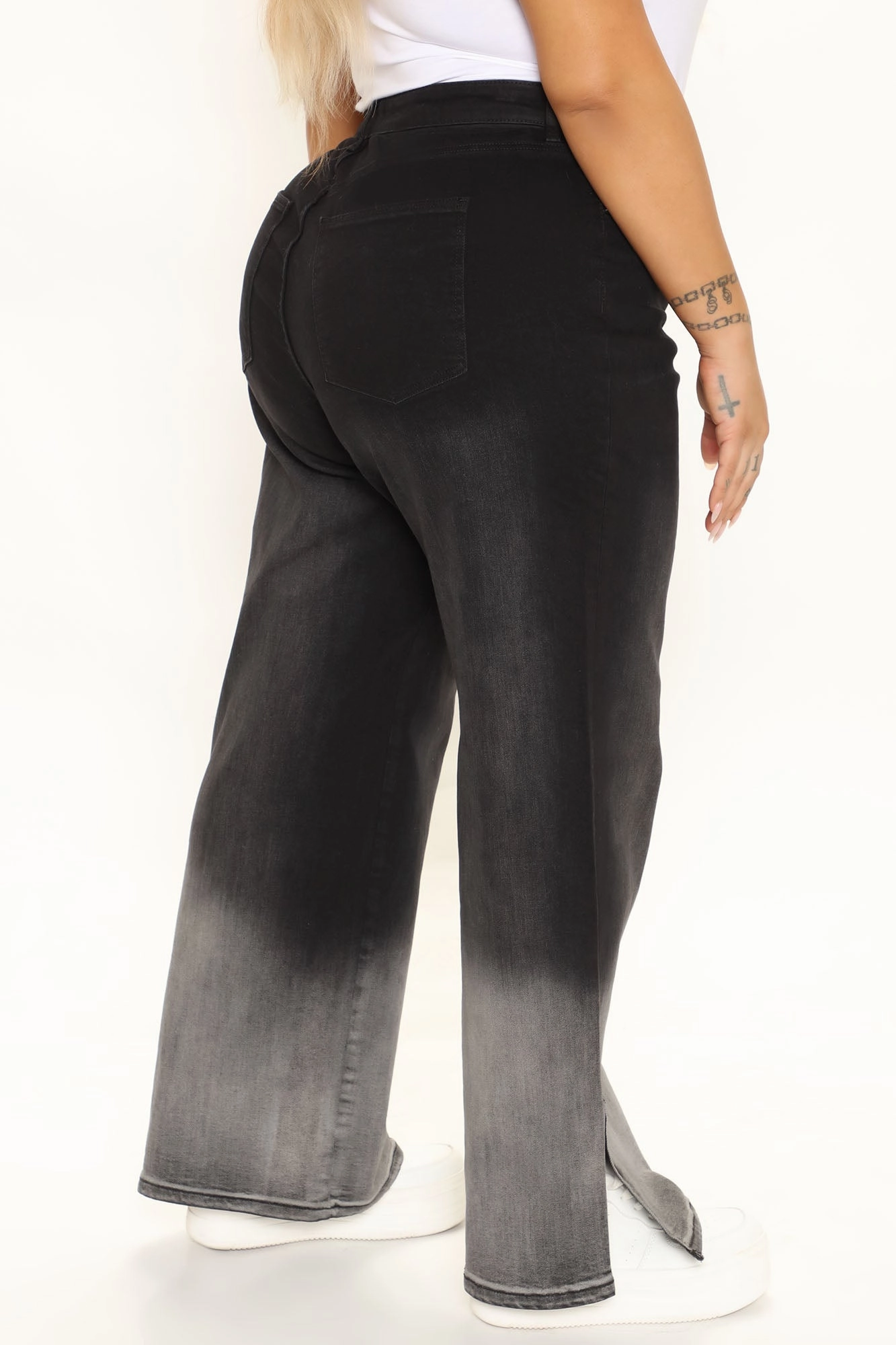 KittenAlarm - Ombre All Day Slit Hem Wide Leg Jeans - Black