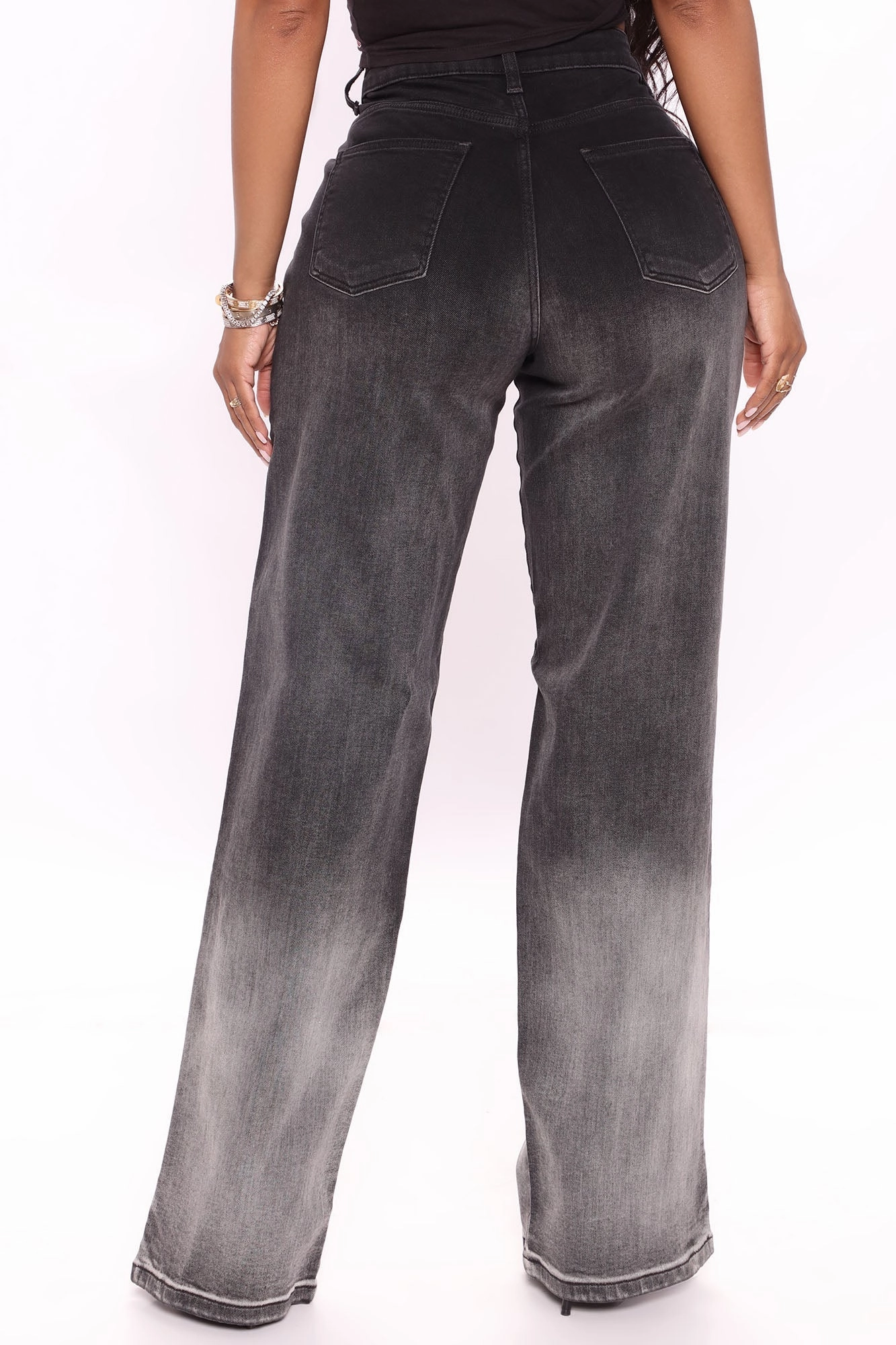 KittenAlarm - Ombre All Day Slit Hem Wide Leg Jeans - Black