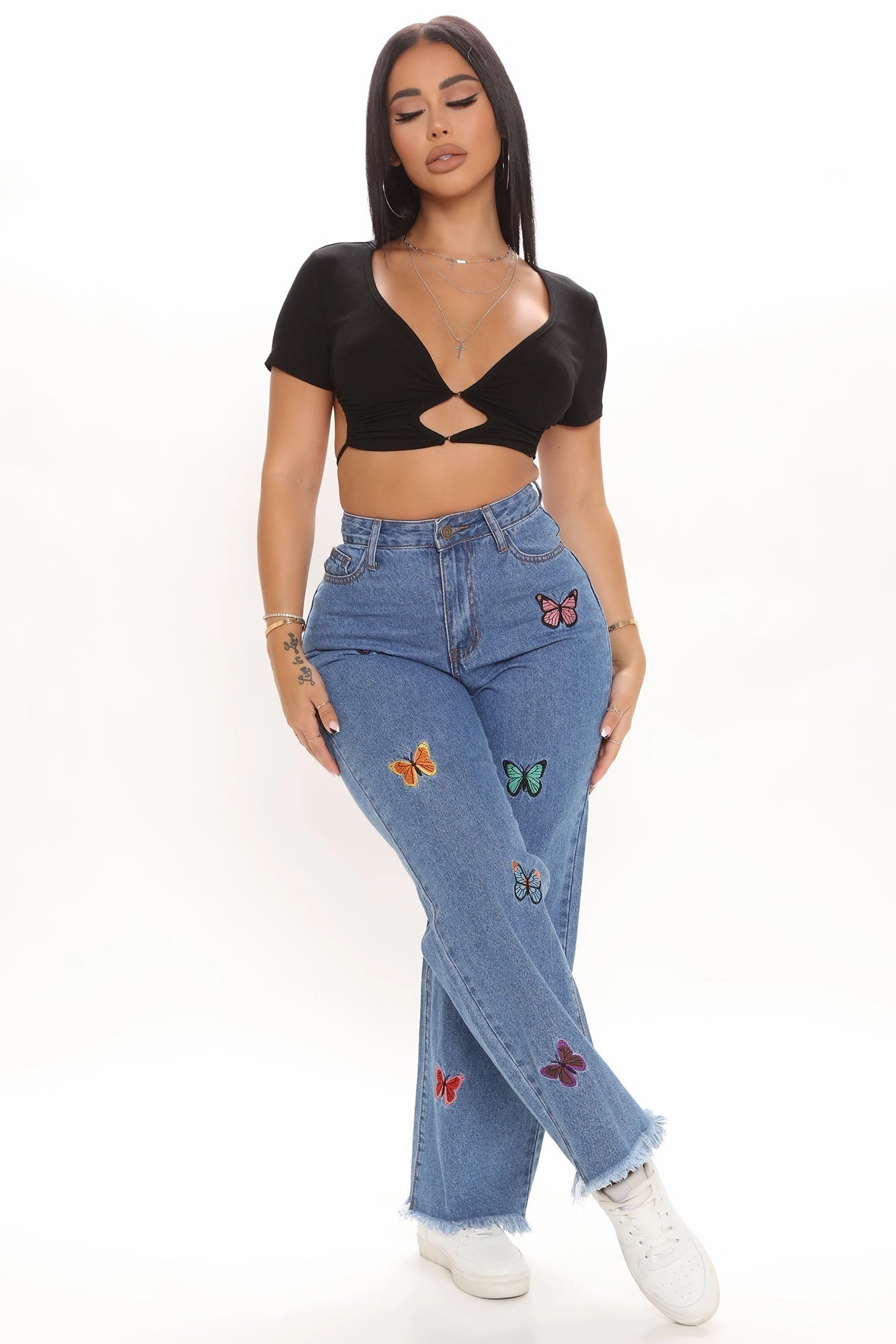 KittenAlarm - On Butterfly Wings Straight Leg Jeans - Medium Blue Wash