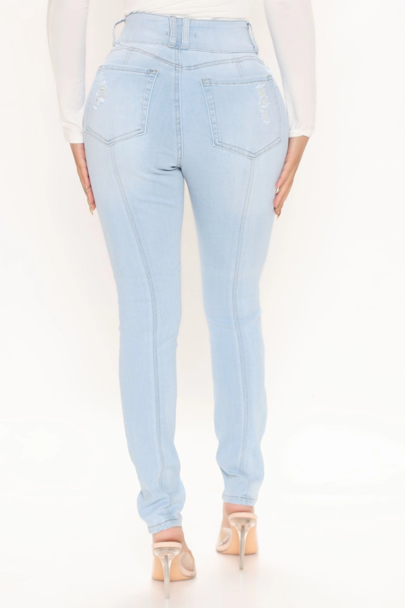 KittenAlarm - On Edge Ripped Skinny Jeans - Light Blue Wash