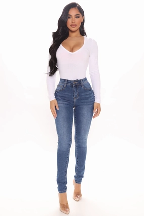 KittenAlarm - On Top Of The World Skinny Jeans - Medium Blue Wash