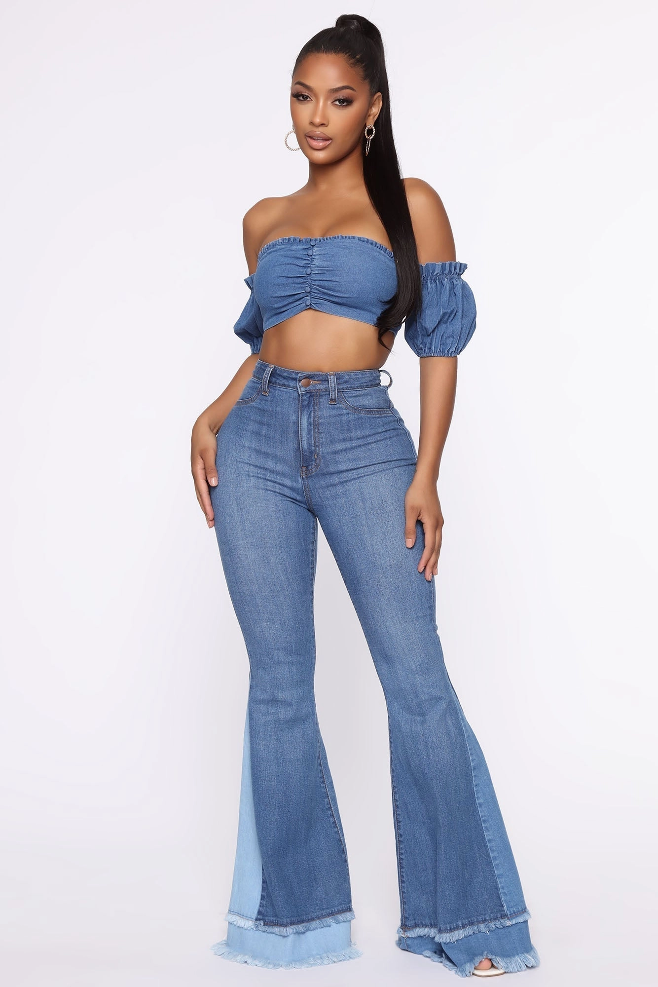 KittenAlarm - Only The Best Vibes Bell Bottom Jeans - Medium Blue Wash