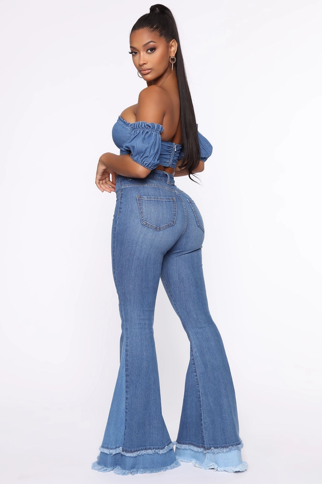 KittenAlarm - Only The Best Vibes Bell Bottom Jeans - Medium Blue Wash