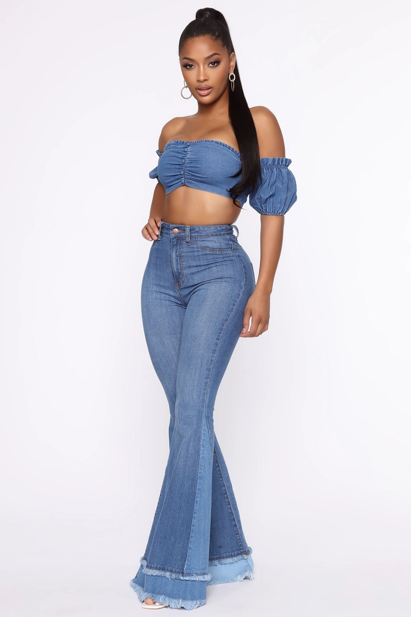 KittenAlarm - Only The Best Vibes Bell Bottom Jeans - Medium Blue Wash