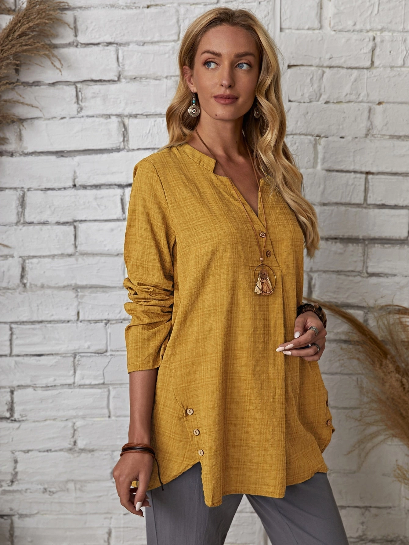 KittenAlarm - Plaid Notch Neck Blouse