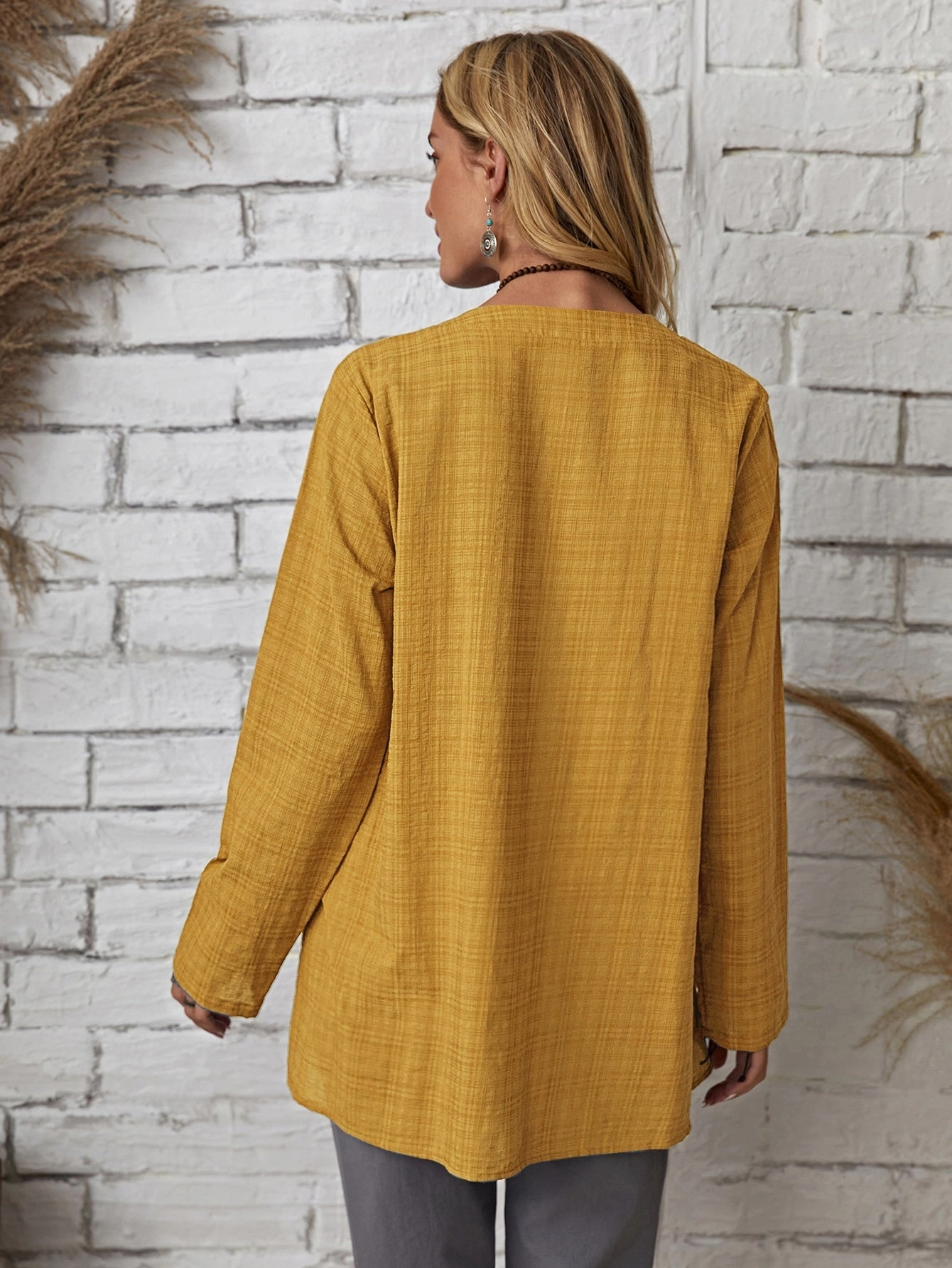 KittenAlarm - Plaid Notch Neck Blouse