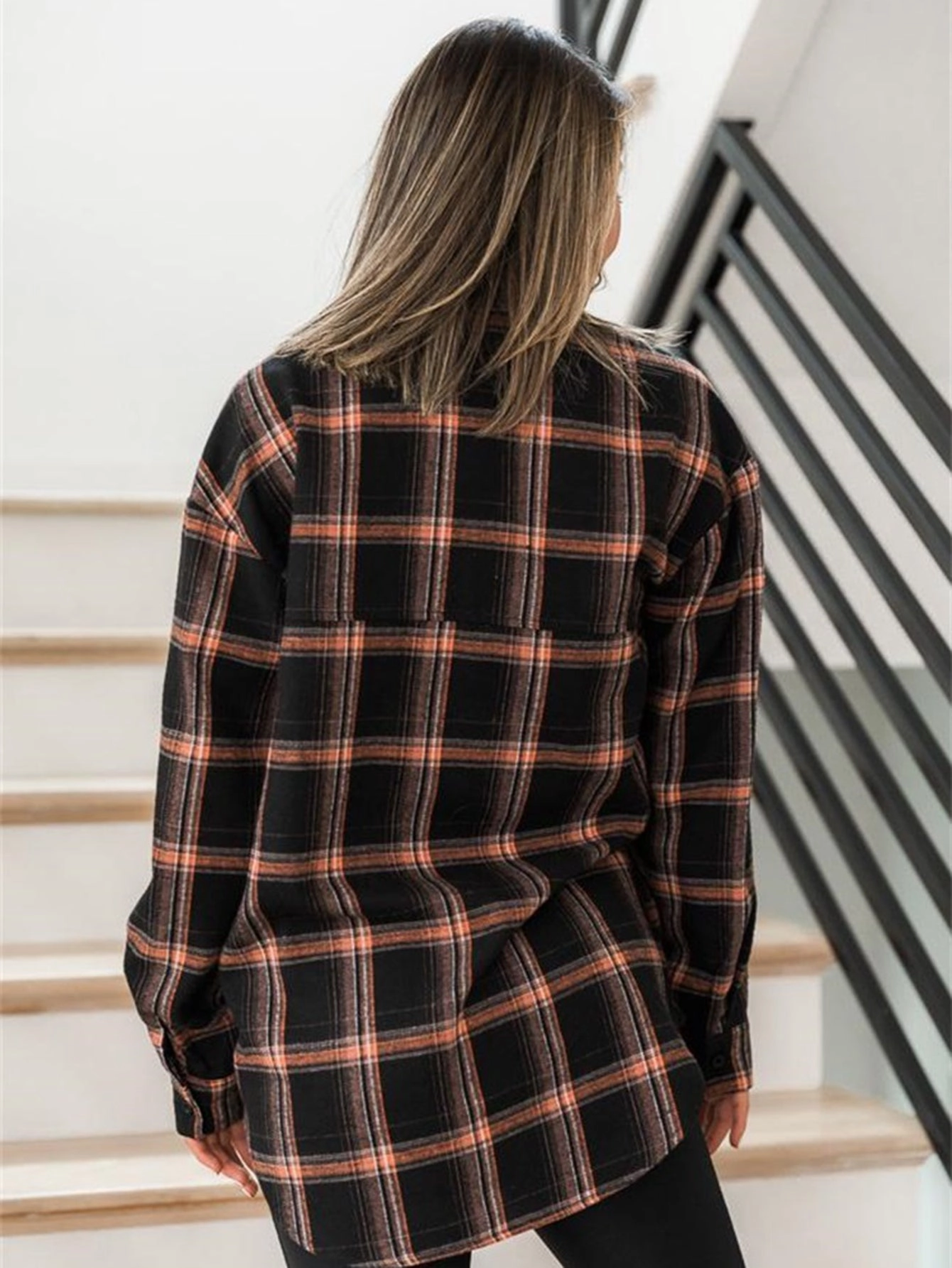 KittenAlarm - Plaid Print Drop Shoulder Blouse