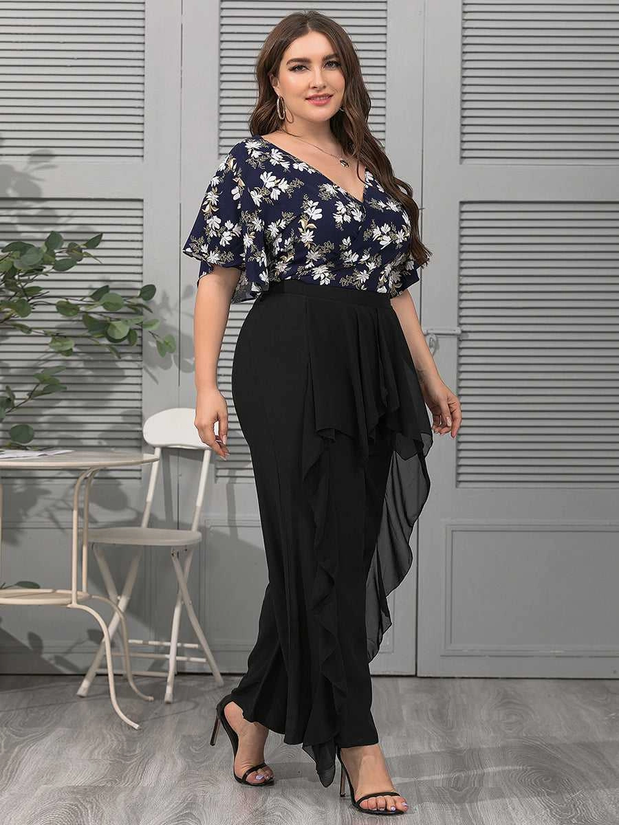 KittenAlarm - Plus Size Fashion Women V Neck Flower Printing Backless Blouse Shirt