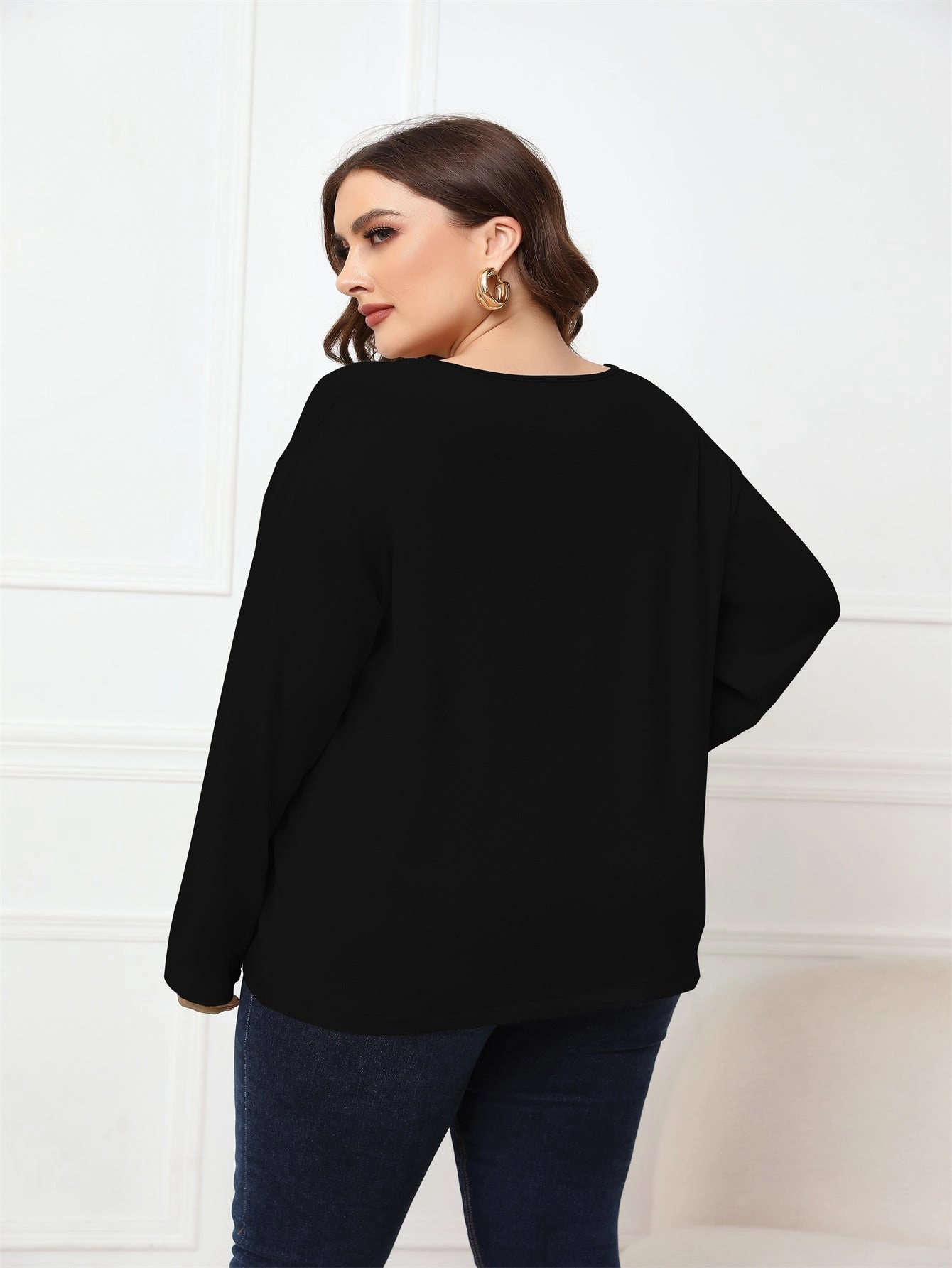 KittenAlarm - Plus Size Long Sleeve Crisscross Neck Top Blouse