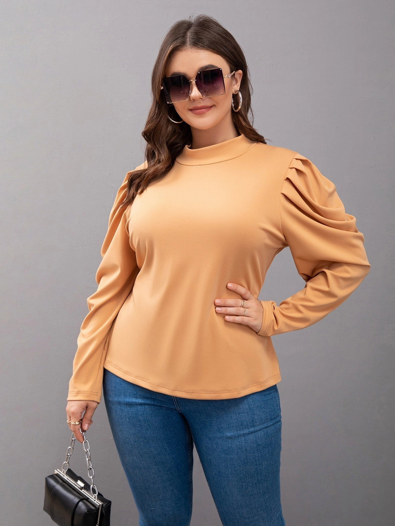 KittenAlarm - Plus Stand Collar Puff Sleeve Tee