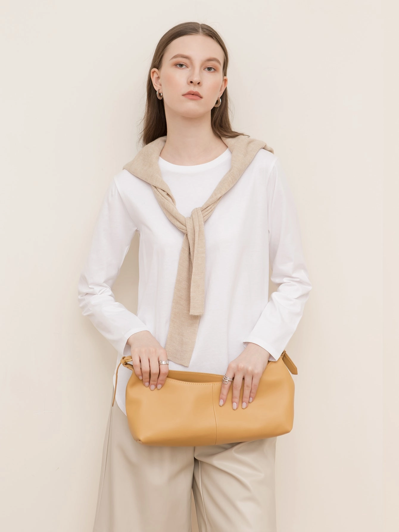 KittenAlarm - Pure Cotton Slit Round Neck Loose Long Sleeve T-Shirt Sweatshirt