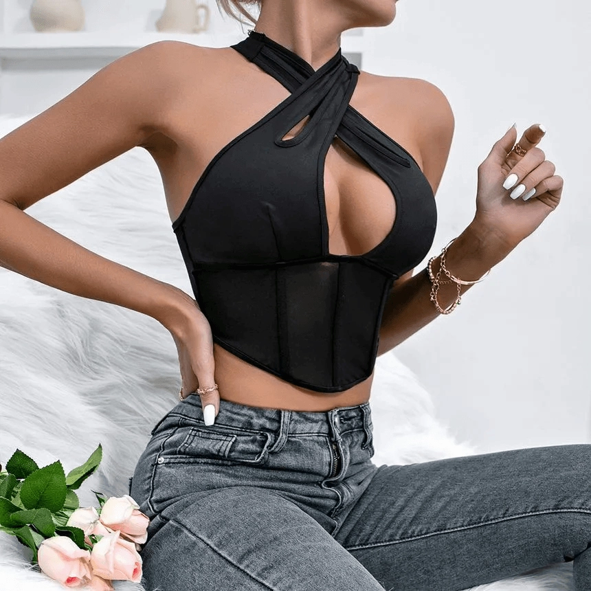 KittenAlarm - Rebeckah Halter Neck Cutout Corset Top