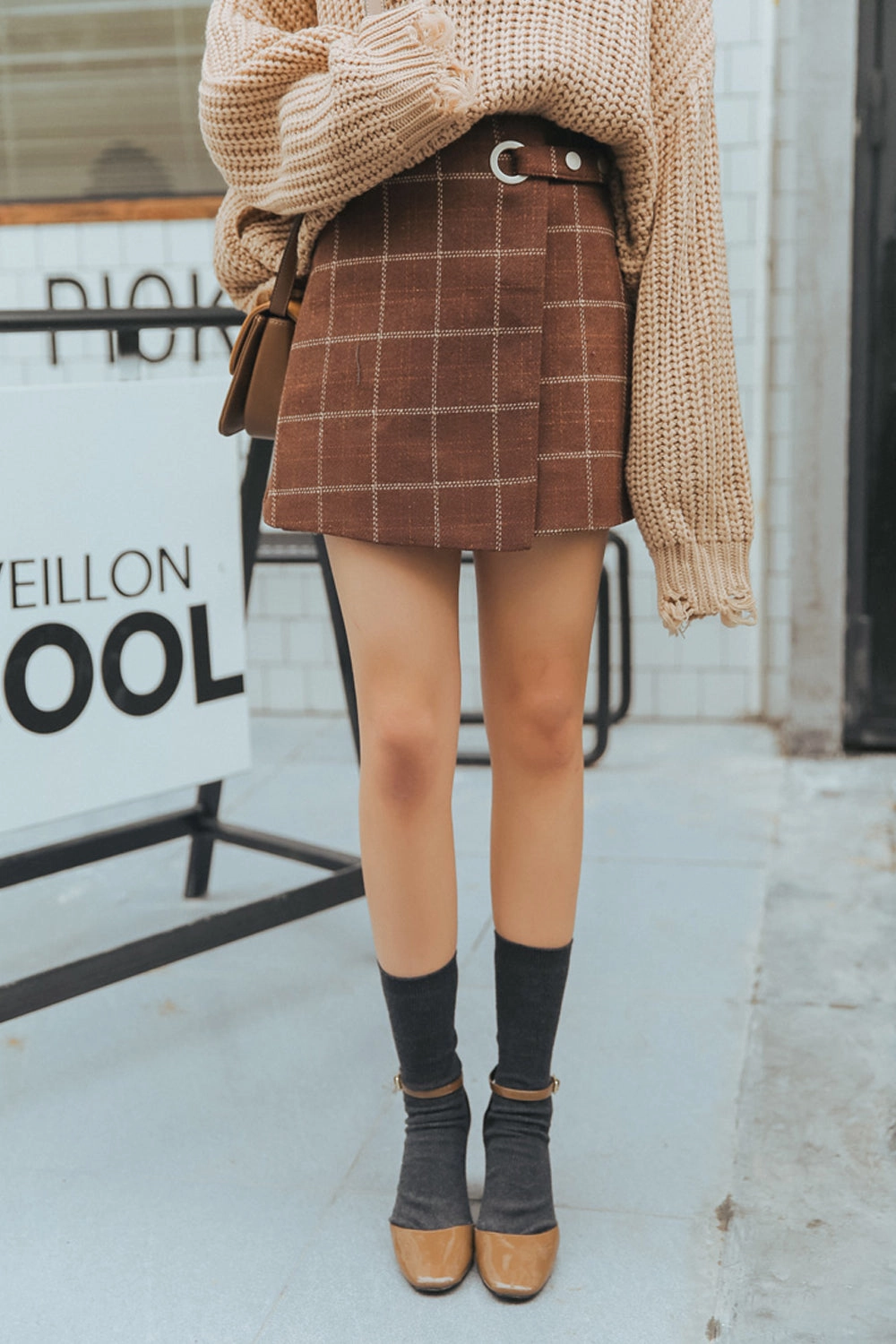 KittenAlarm - Retro Wool Plaid Thicken Mini Skirt