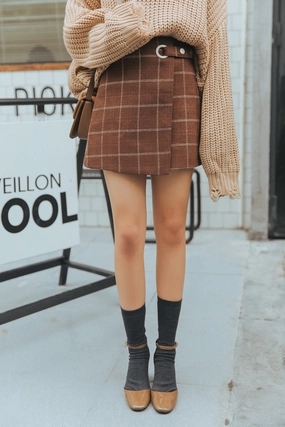 KittenAlarm - Retro Wool Plaid Thicken Mini Skirt