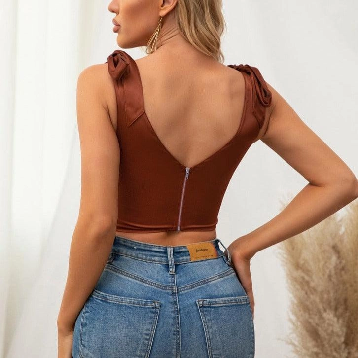 KittenAlarm - Roseann Tie Strap Plunge V Tank Top