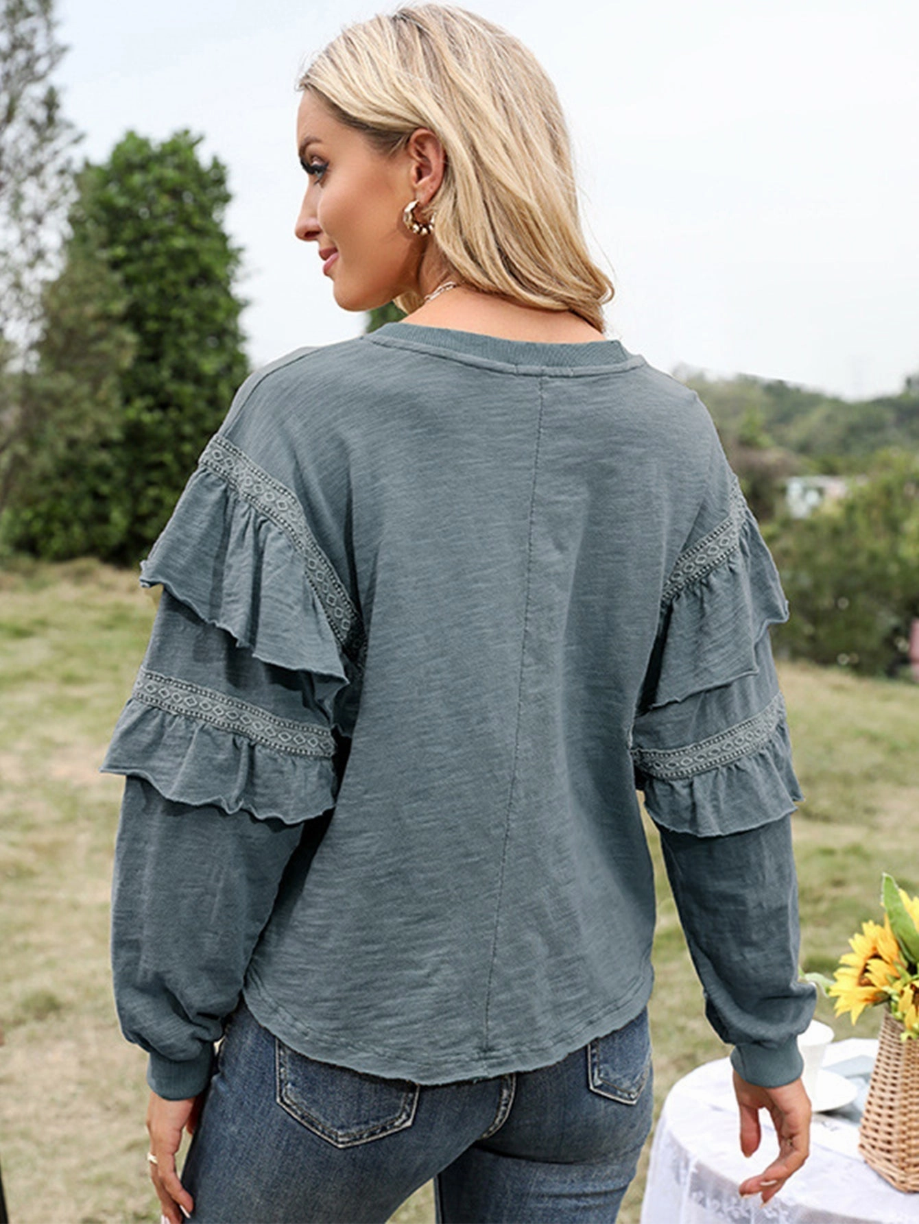 KittenAlarm - Ruffle Sleeve Cotton Tee Top