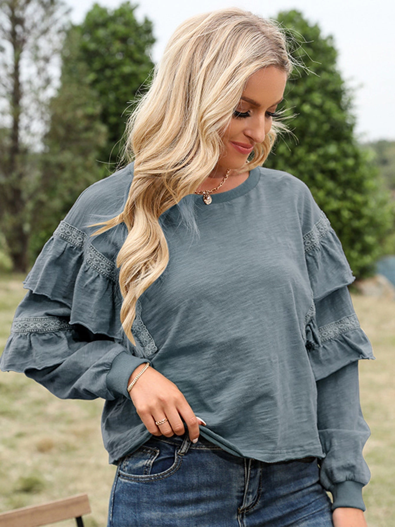 KittenAlarm - Ruffle Sleeve Cotton Tee Top