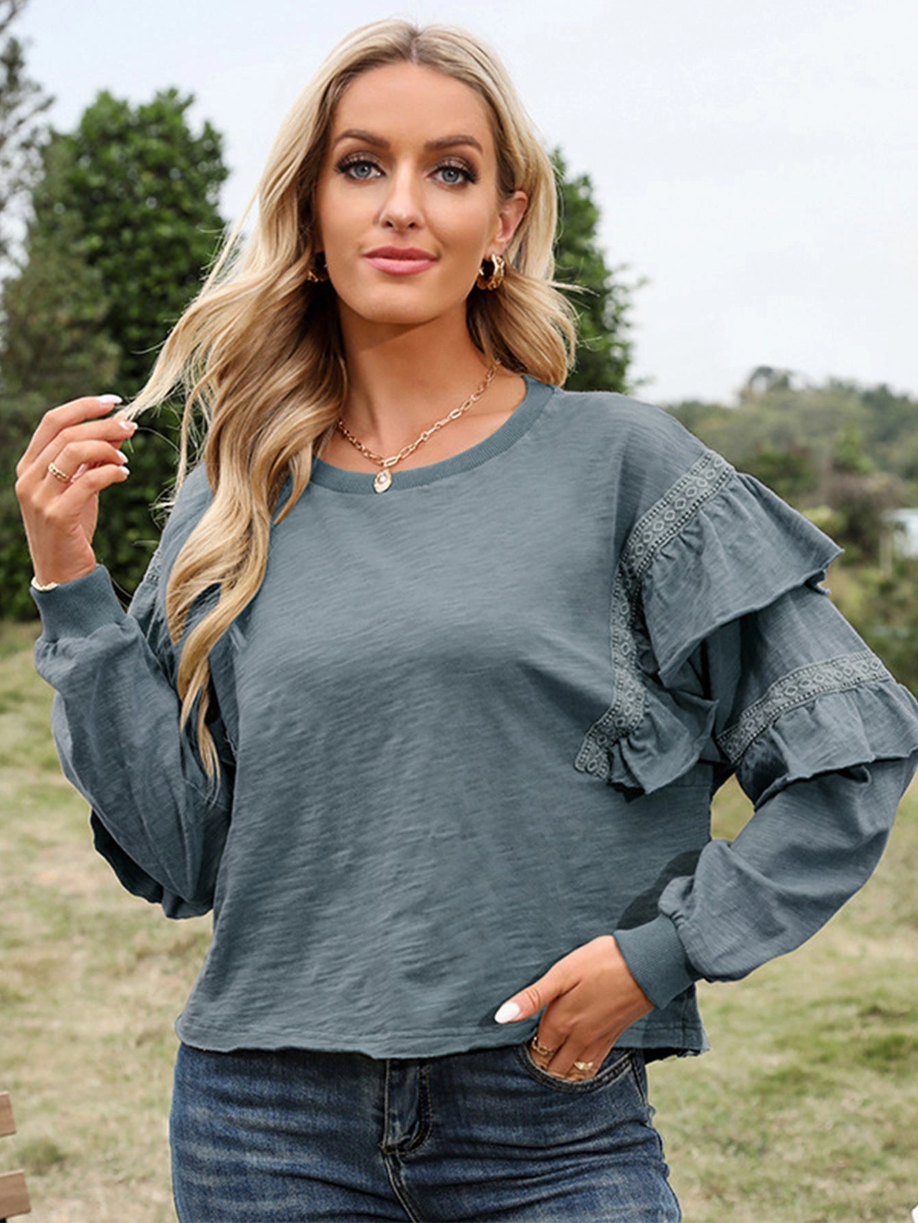 KittenAlarm - Ruffle Sleeve Cotton Tee Top