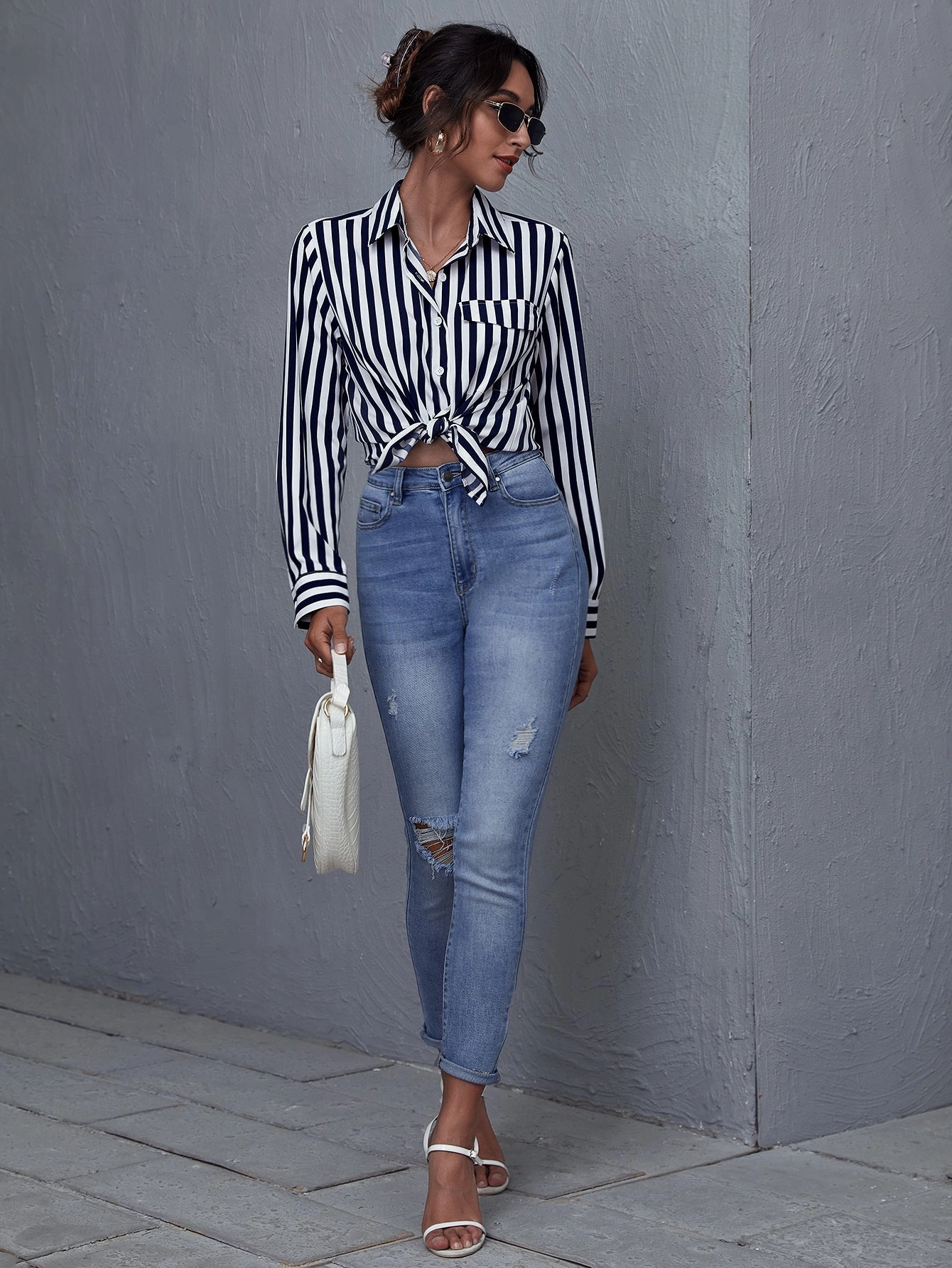 KittenAlarm - Single Breasted Striped Blouse