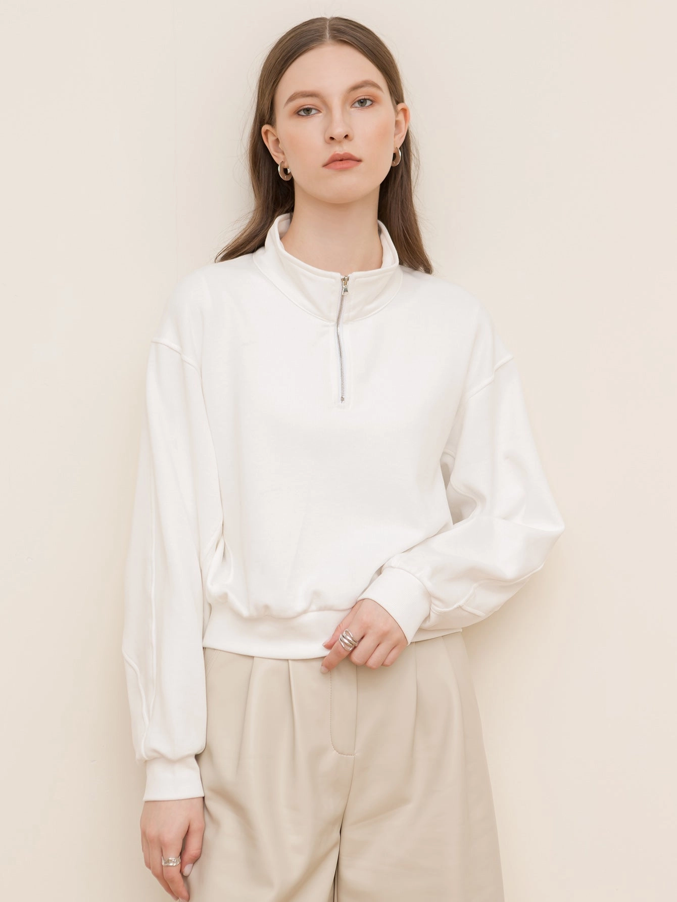 KittenAlarm - Solid color loose long-sleeved zipper sweater