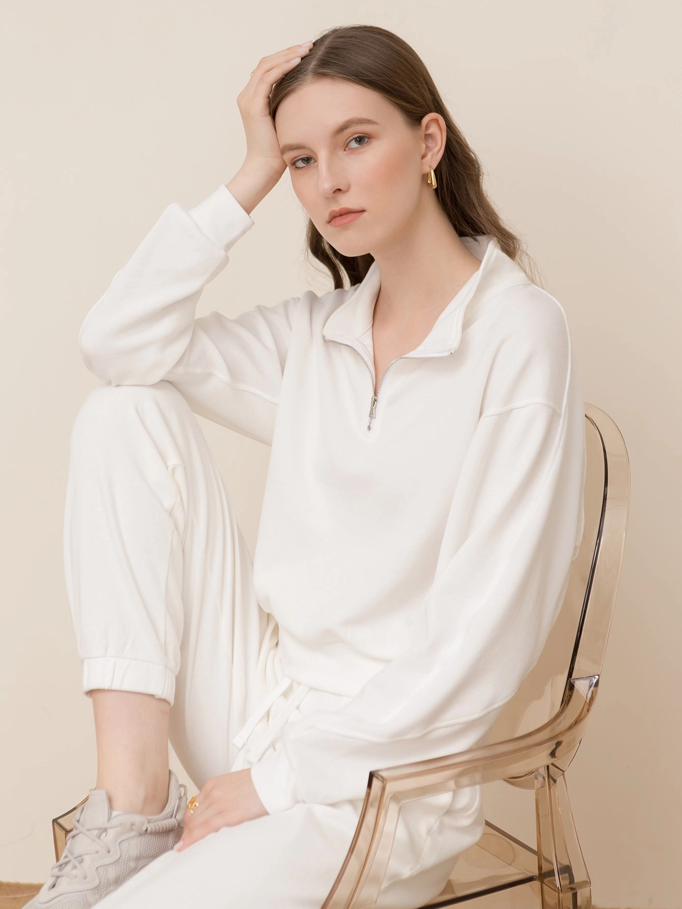 KittenAlarm - Solid color loose long-sleeved zipper sweater