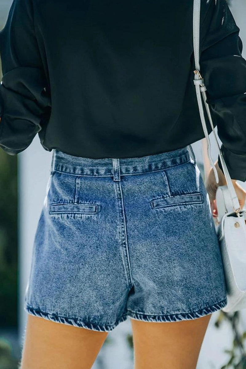 KittenAlarm - Solid Pocket With Belt High Waist Denim Shorts