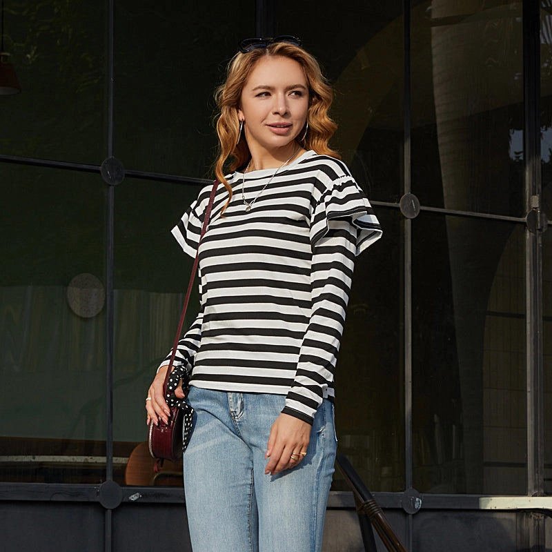 KittenAlarm - Stripe Ruffle Trim Tee