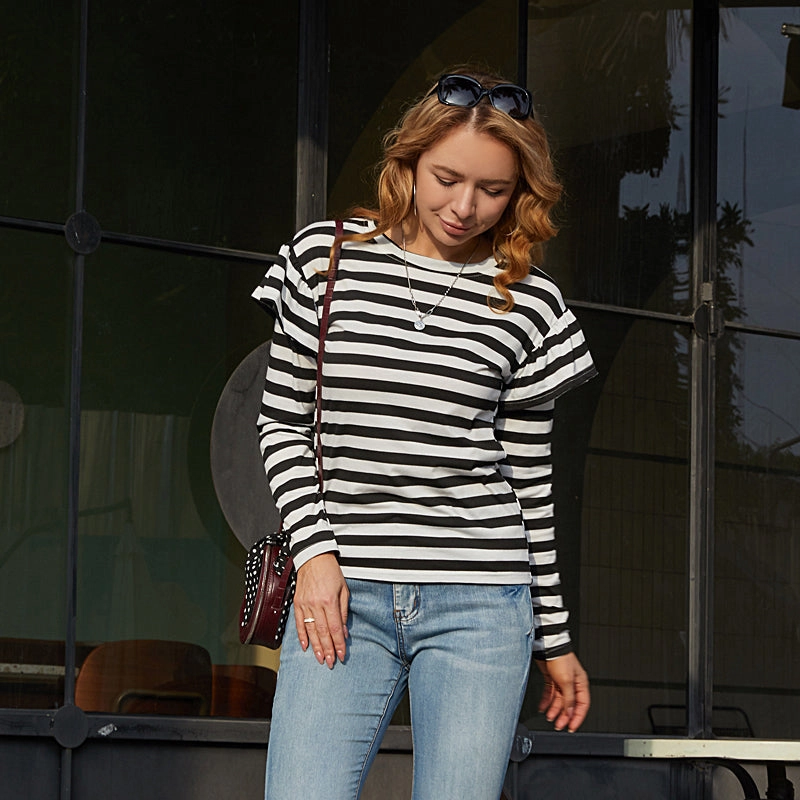 KittenAlarm - Stripe Ruffle Trim Tee