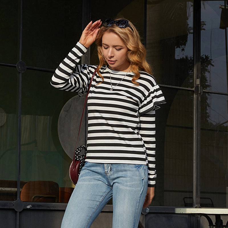 KittenAlarm - Stripe Ruffle Trim Tee