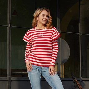 KittenAlarm - Stripe Ruffle Trim Tee