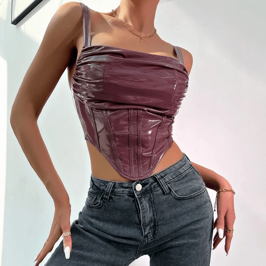 KittenAlarm - Tammy Faux Leather Crop Bustier Top