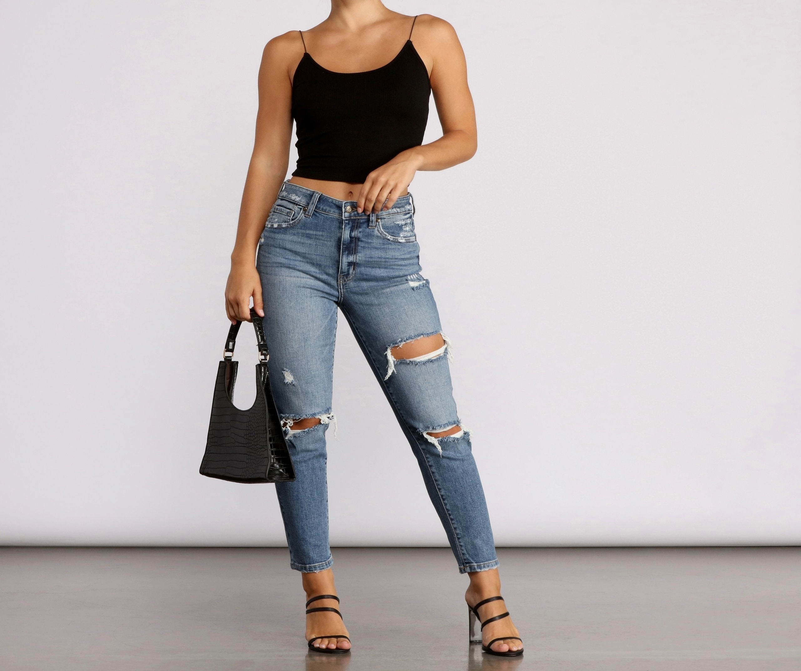 KittenAlarm - Tobi High Rise Distressed Mom Jeans