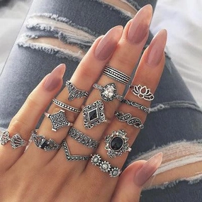 KittenAlarm - Unity 15 Pcs Bohemian Retro Crystal Ring Set