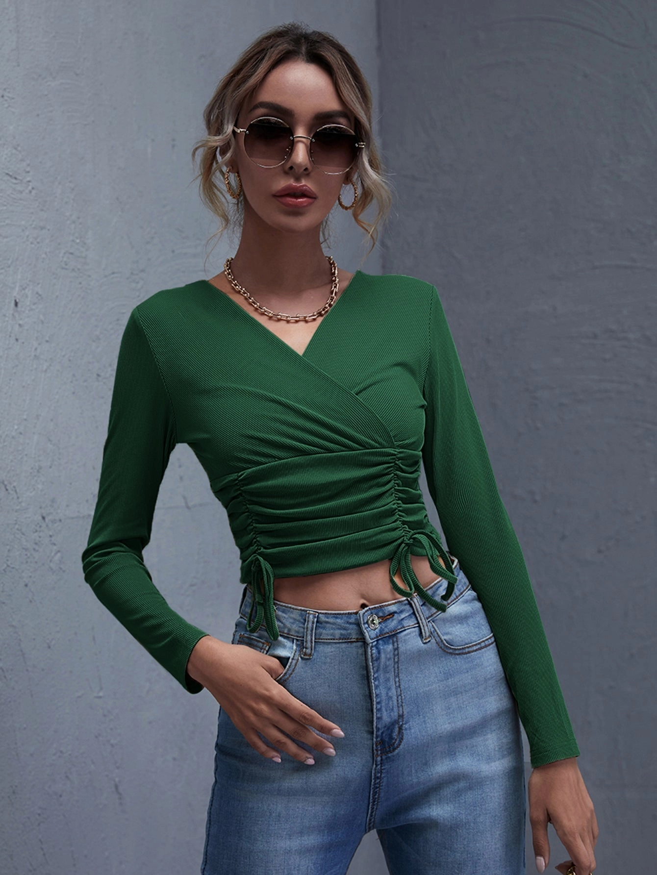 KittenAlarm - V Neck Drawstring Crop Tee