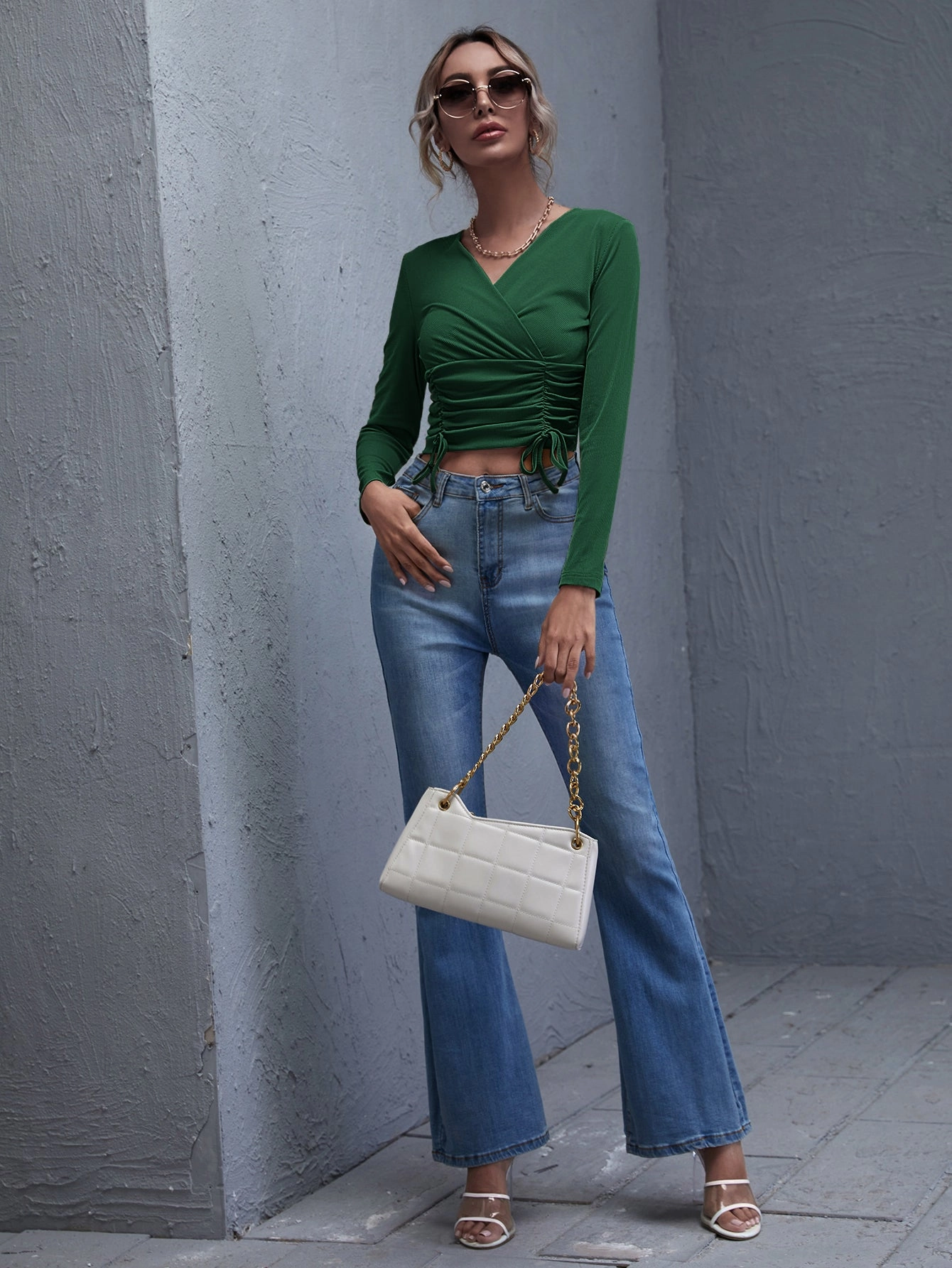 KittenAlarm - V Neck Drawstring Crop Tee