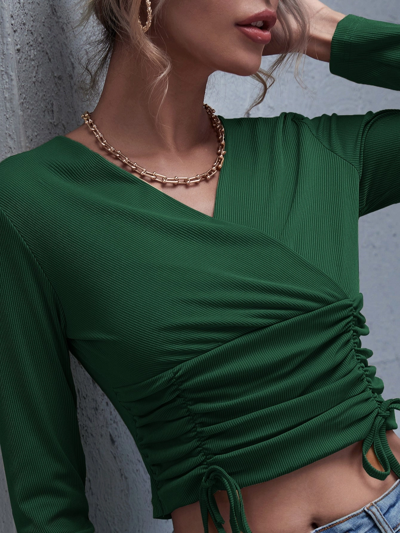 KittenAlarm - V Neck Drawstring Crop Tee